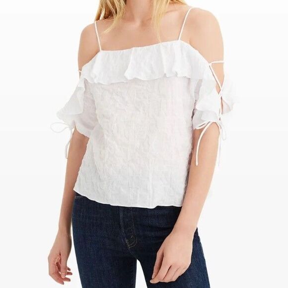 Club Monaco Jamia Top White Blouse Strappy Ruffle Tie Sleeve Cotton Boho Sz S - Picture 1 of 9